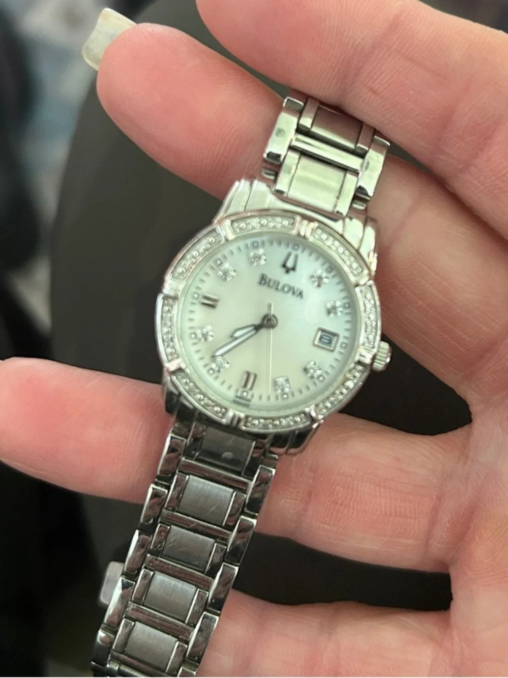 Bulova Silver-Tone Women's Crystal Bezel Stainless Bracelet Watch